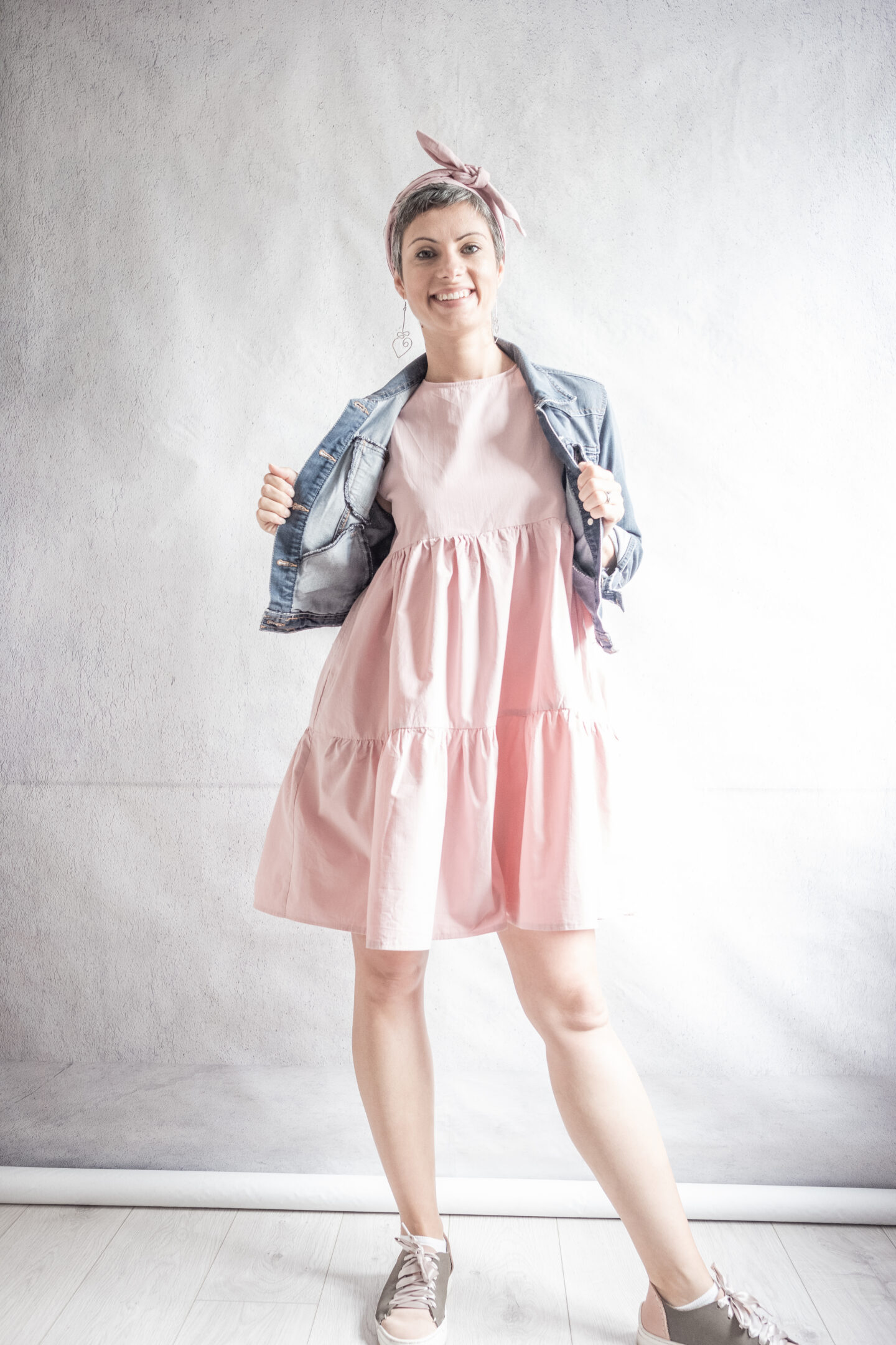 DIY Pink sleeveless tiered dress in cotton poplin